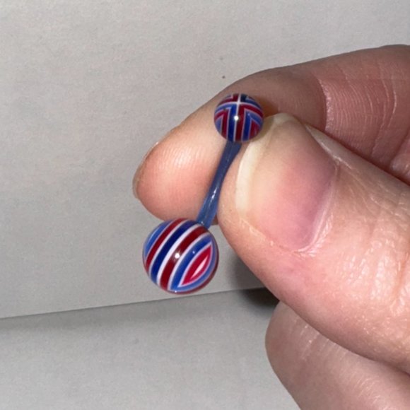 14 Gauge Red, White, and Blue Flag Design Belly Ring - Picture 7 of 12